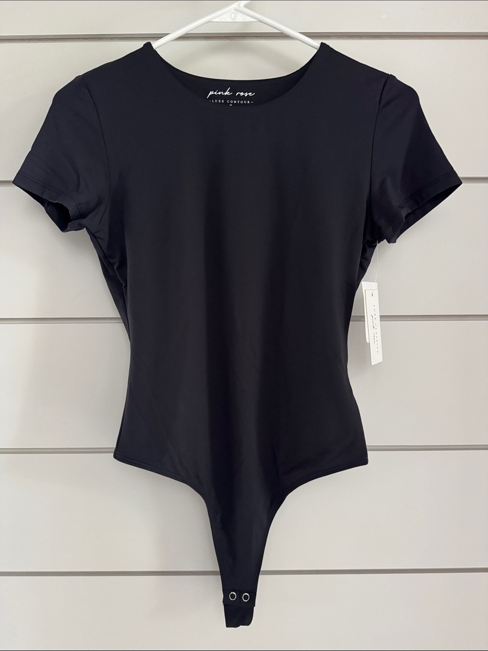 Pink Rose Black Short Sleeve Bodysuit